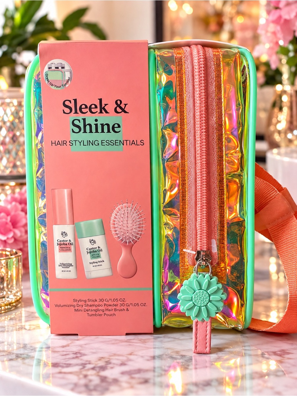 Sleek & Shine Hair Styling Essentials Set Dry Shampoo Styling Stick Pouch
